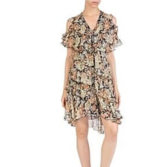 The Kooples “Wanted Ruffle Dress” Floral Ruffled Tiered Dress Women’s 1 XS/SM - Picture 2 of 13